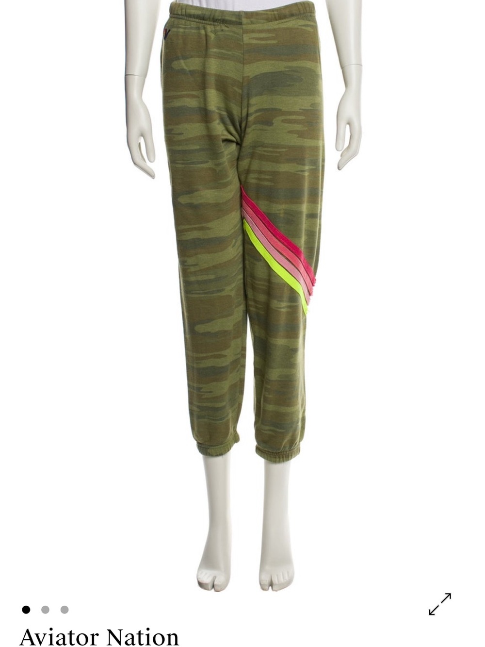 Aviator Nation Olive Camo Joggers with Neon Pink & Lime Stripes